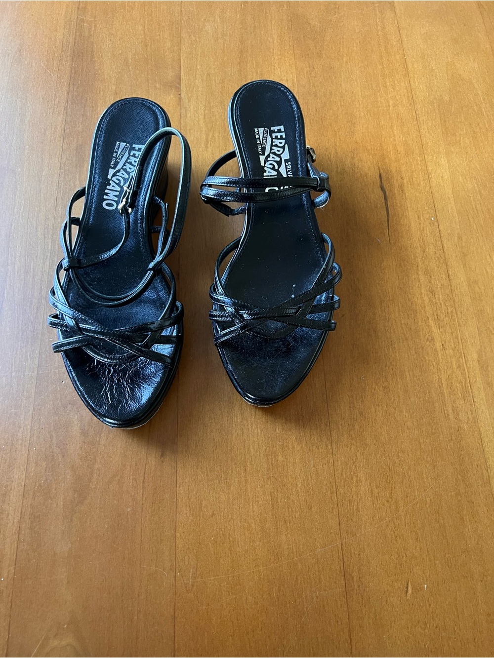 Salvatore Ferragamo Black Strappy Mid-Heel Sandals